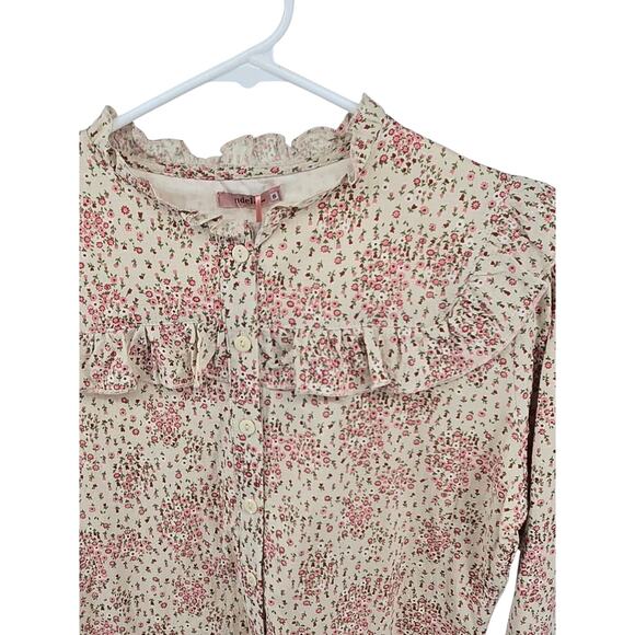 Udel NY Womens Shirt Cream and Pink Floral with Ruffles NWT‎ Size Small - Picture 2 of 9